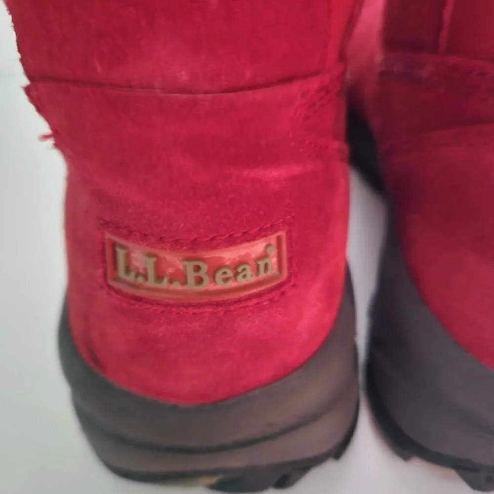 L.L. Bean Red Suede Thinsulate Pull On Winter Boots Size 8